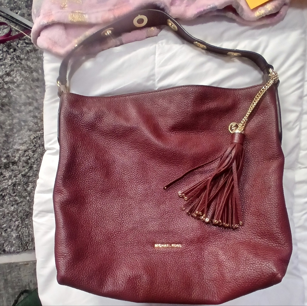 Michael Kors Burgundy Leather Hobo Bag